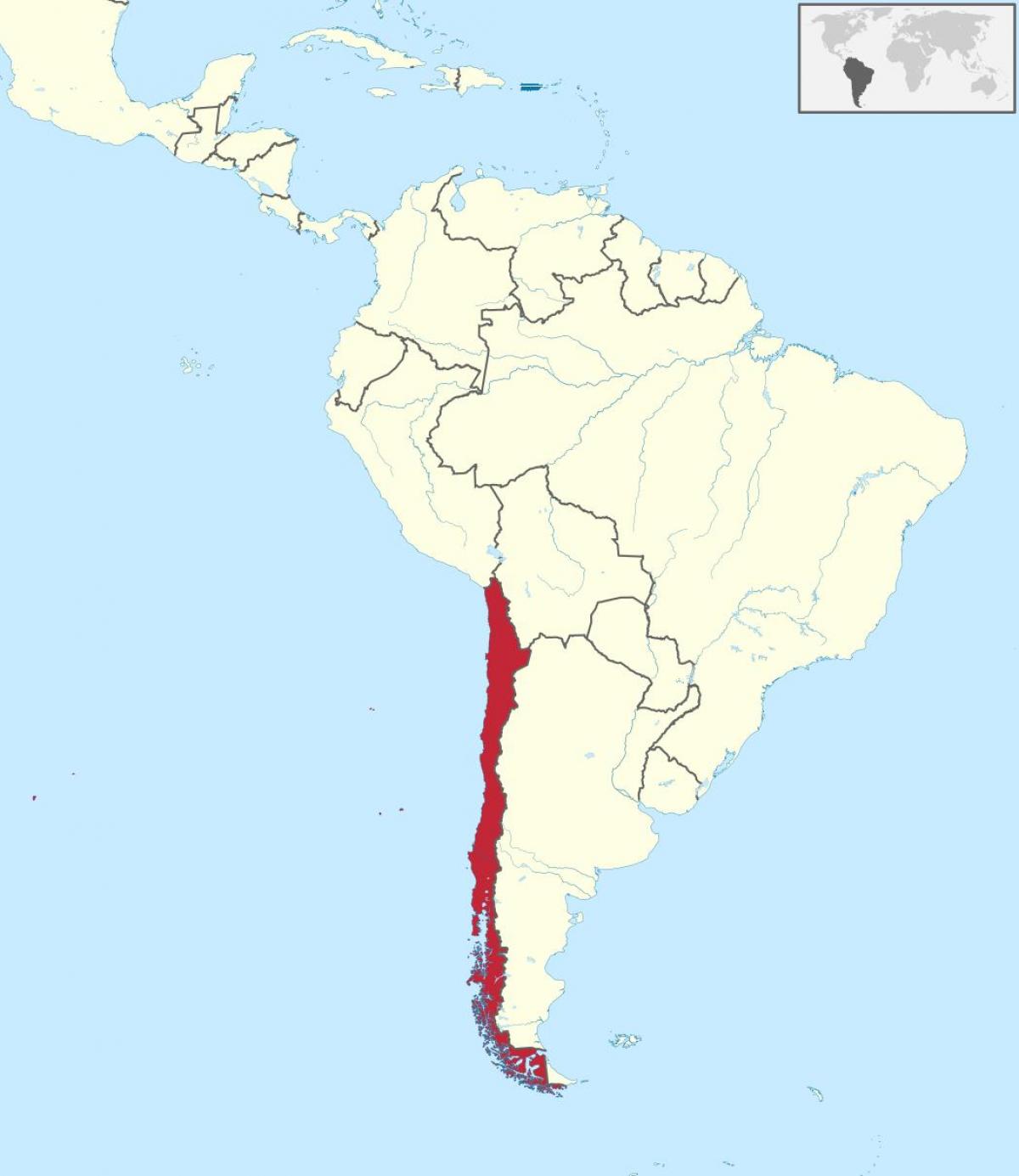 צ ' ילה בדרום אמריקה מפה