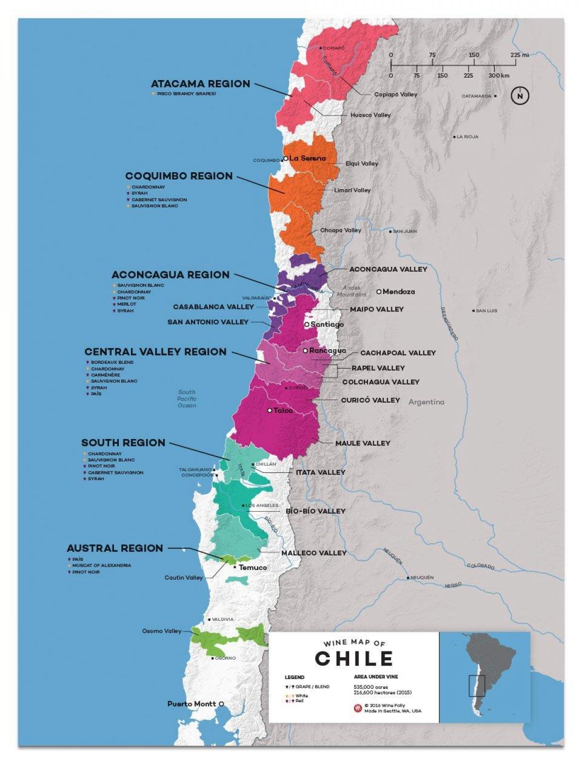 צ ' ילה ארץ היין מפה