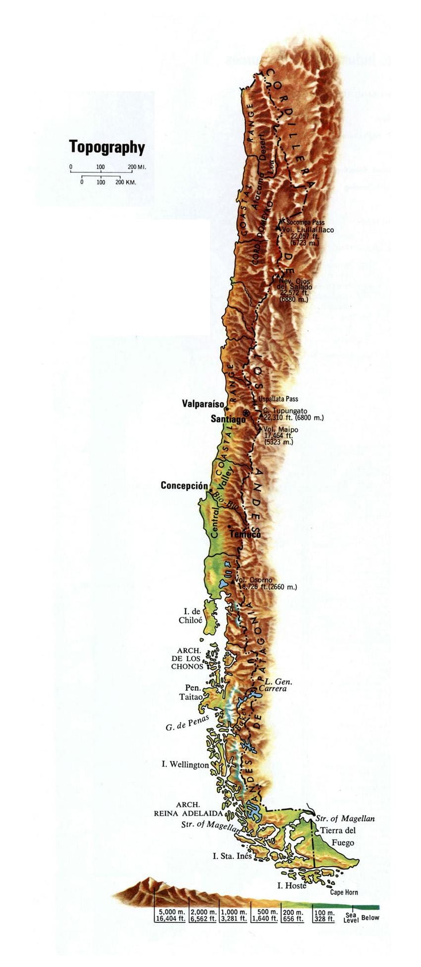 מפה של צ ' ילה טופוגרפית