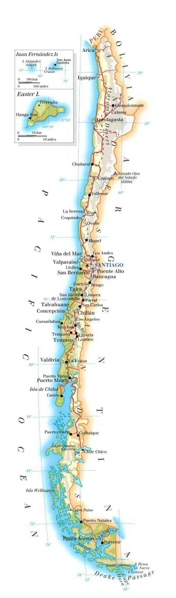 מפת הפארקים הלאומיים של צ ' ילה 