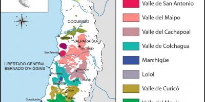 מפת אזורי היין של צ ' ילה 